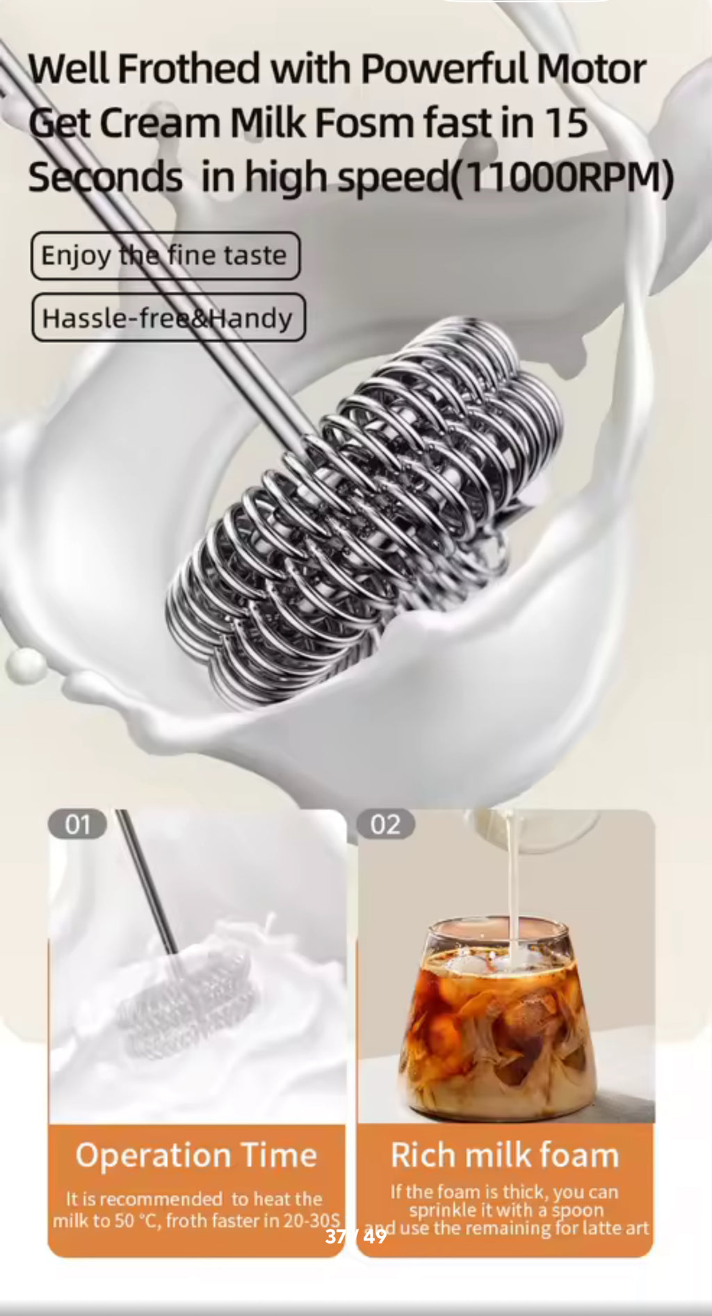 Electric Handheld Frother for Coffee, Cold Foam & Matcha (Type-C)